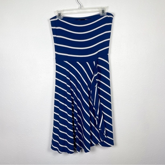 Ann Taylor MP Blue and White strapless tube dress with a-line wrap skirt - Picture 1 of 9